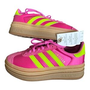 ADIDAS GAZELLE BOLD SHOES - Semi Lucid Fuchsia / Solar Slime / Gold Metallic